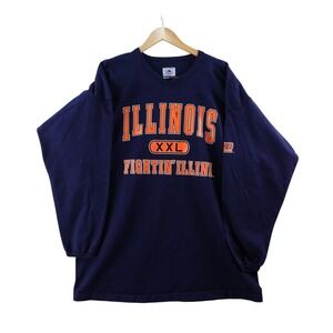 VTG Illinois Fighting Illini XXL Navy Long Sleeve Heavy Shirt USA Single Stitch